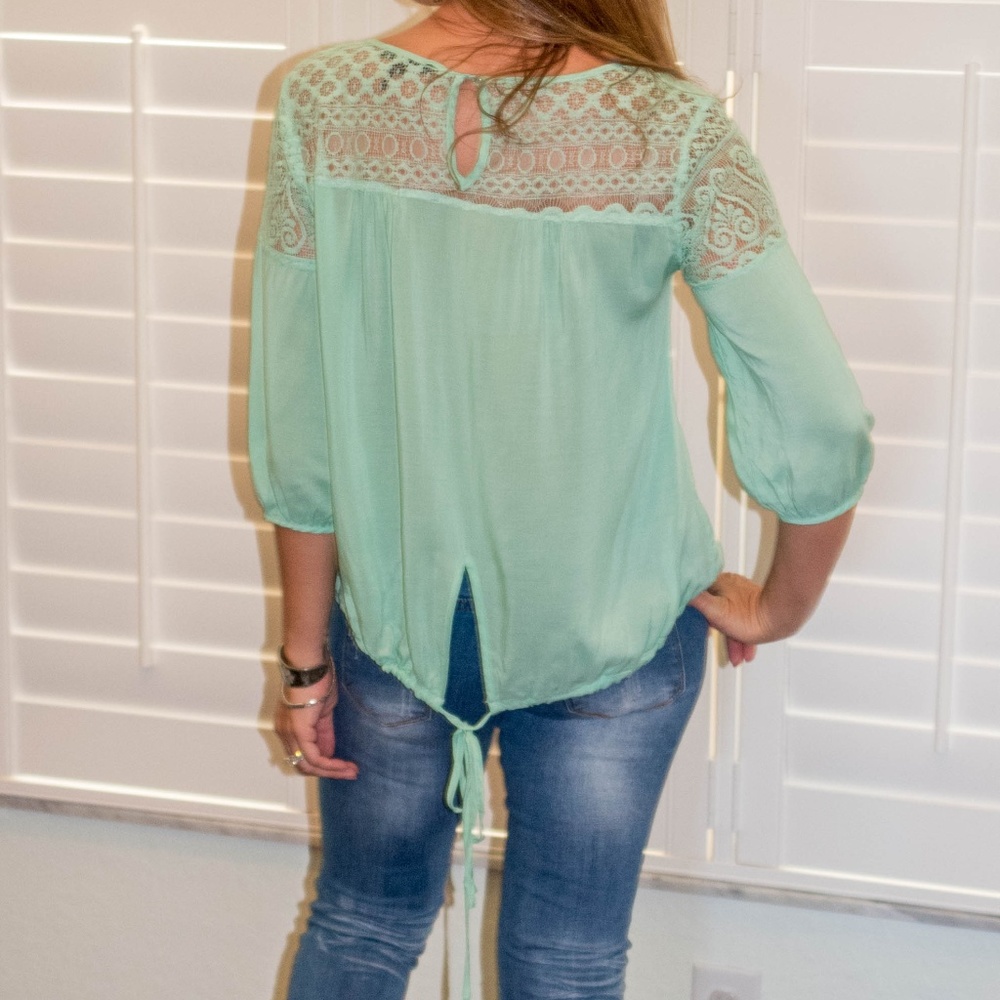 Fit to Be Tied Mint Lace Detail Top